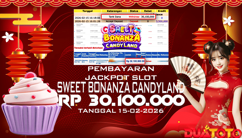 BUKTI PEMBAYARAN JACKPOT SLOT SWEET BONANZA CANDYLAND 15-02-2026