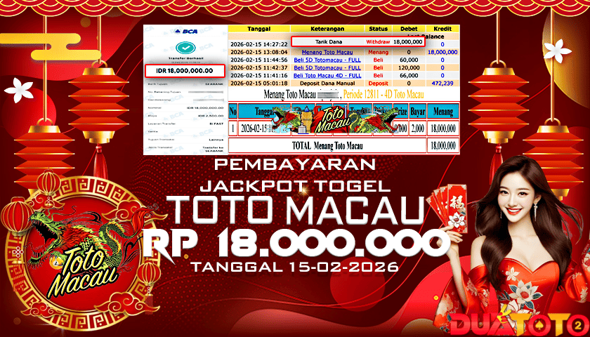 BUKTI PEMBAYARAN JACKPOT TOGEL TOTO MACAU 4D 15-02-2026