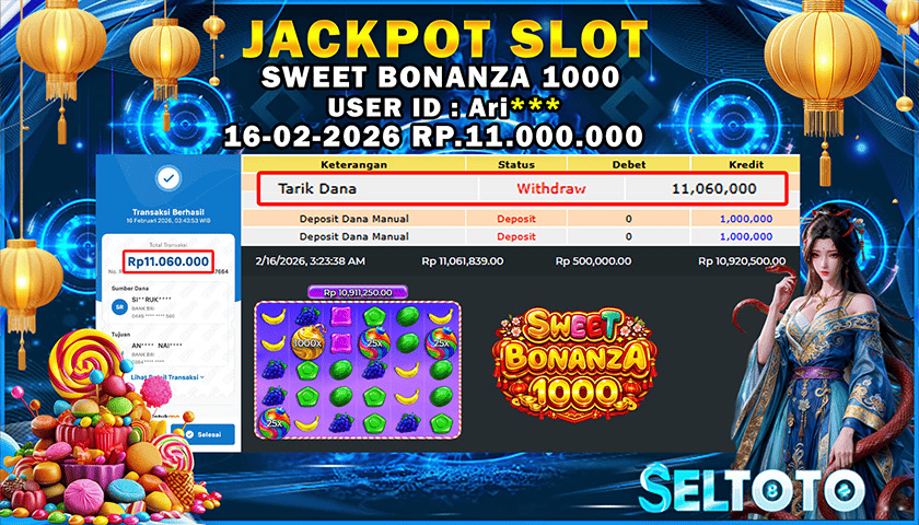 BUKTI PEMBAYARAN JACKPOT SLOT  SWEET BONANZA 1000 16-02-2026
