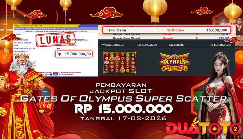 BUKTI PEMBAYARAN JACKPOT SLOT GATES OF OLYMPUS SUPER SATTER 17-02-2026