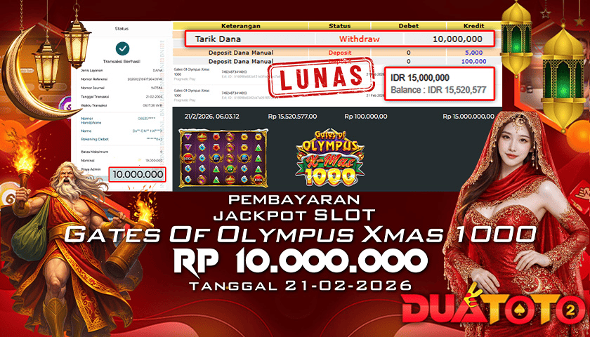 BUKTI PEMBAYARAN JACKPOT SLOT GATES OF OLYMPUS XMAS 1000 21-02-2026