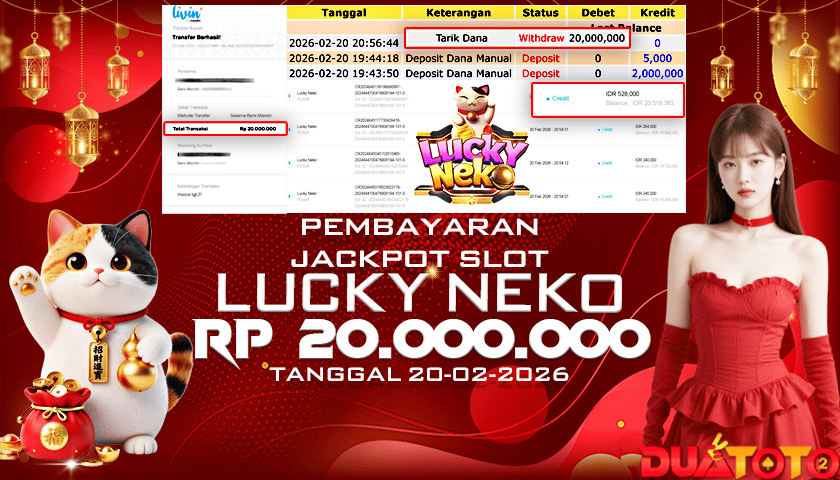 BUKTI PEMBAYARAN JACKPOT SLOT LUCKY NEKO 20-02-2026
