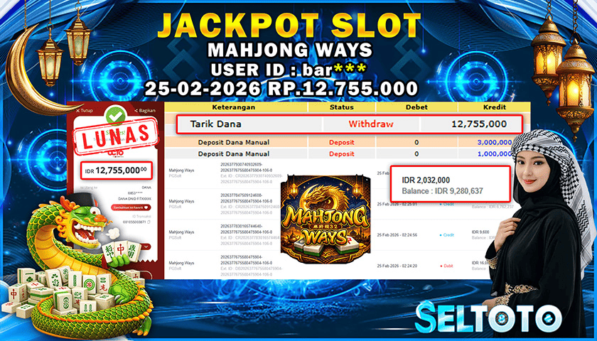 BUKTI PEMBAYARAN JACKPOT SLOT MAHJONG WAYS 25-02-2026