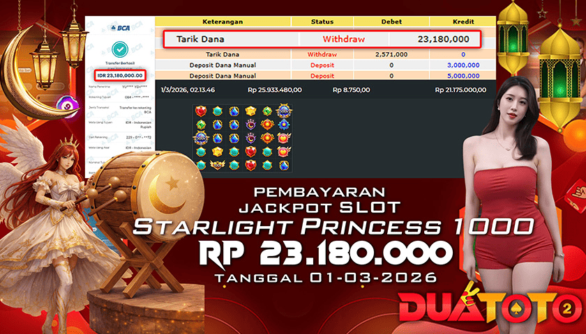 BUKTI PEMBAYARAN JACKPOT SLOT STARLIGHT PRINCES 1000 01-03-2026