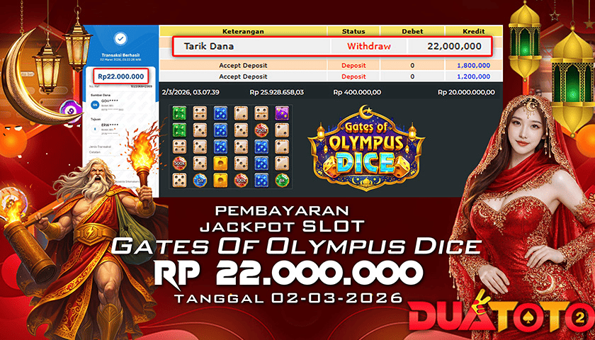 BUKTI PEMBAYARAN JACKPOT SLOT GATES OF OLYMPUS DICE 02-03-2026