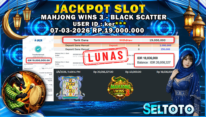 BUKTI PEMBAYARAN JACKPOT SLOT MAHJONG WINS 3 - BLACK SCATTER 07-03-2026