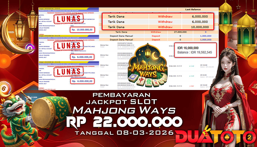BUKTI PEMBAYARAN JACKPOT SLOT MAHJONG WAYS 08-03-2026