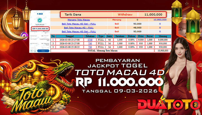 BUKTI PEMBAYARAN JACKPOT TOGEL TOTO MACAU 4D 09-03-2026