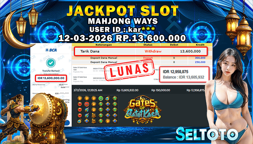 BUKTI PEMBAYARAN JACKPOT SLOT GATES OF GATOT KACA 1000  12-03-2026