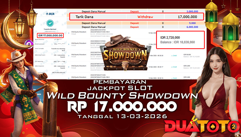 BUKTI PEMBAYARAN JACKPOT SLOT WILD BOUNTY SHOWDOWN 13-03-2026