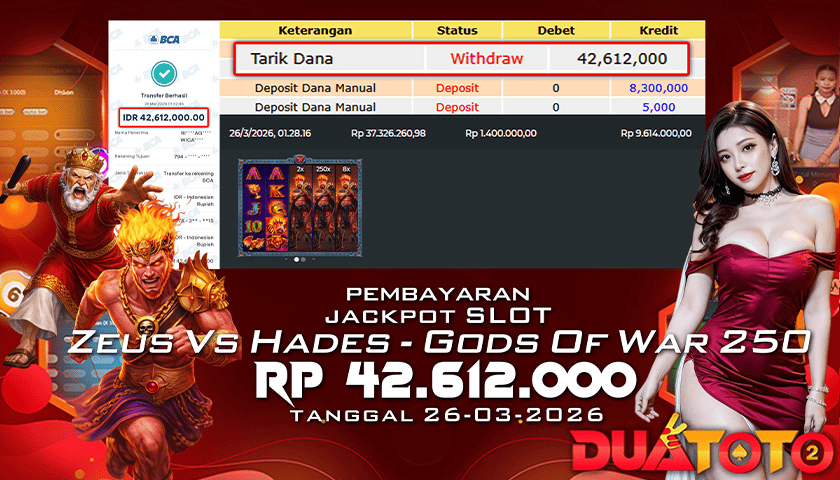 BUKTI PEMBAYARAN JACKPOT SLOT ZEUS VS HADES - GODS OF WAR 250 26-03-2025