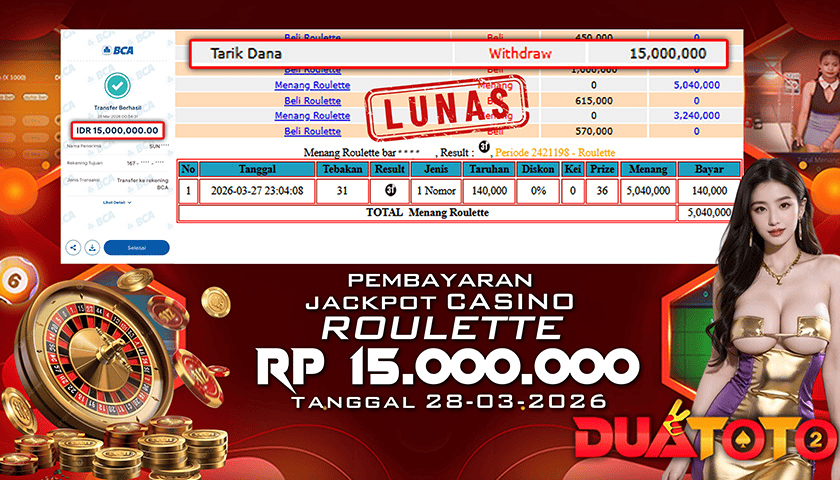 BUKTI PEMBAYARAN JACKPOT CASINO ROULLETE 28-03-2026