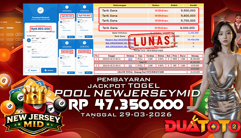 BUKTI PEMBAYARAN JACKPOT TOGEL NEWJERSEYMID 29-03-2026