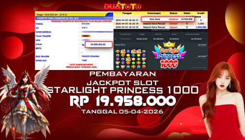 BUKTI PEMBAYARAN JACKPOT SLOT STARLIGHT PRINCESS 1000 05-04-2026