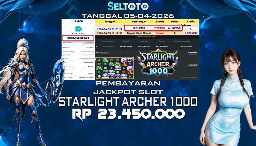 BUKTI PEMBAYARAN JACKPOT SLOT STARLIGHT ARCHER 1000 05-04-2026