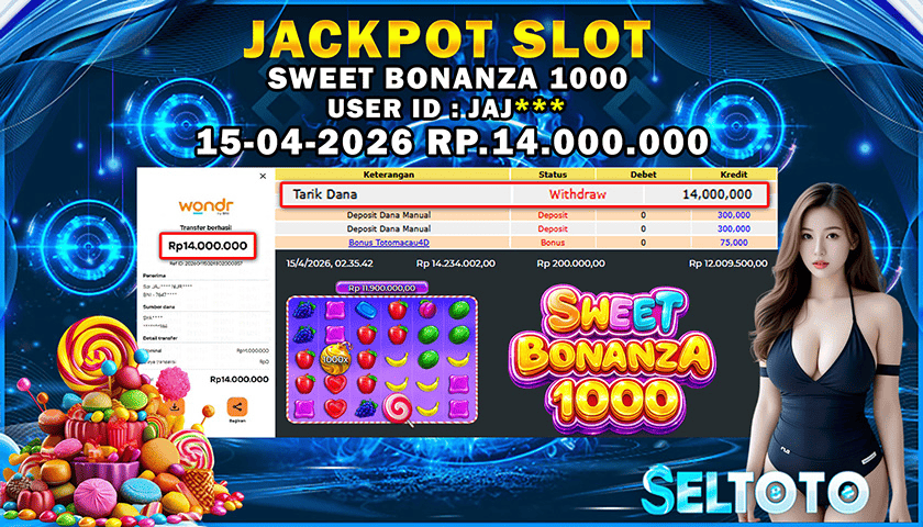 BUKTI PEMBAYARAN JACKPOT SLOT SWEET BONANZA 1000 15-04-2026