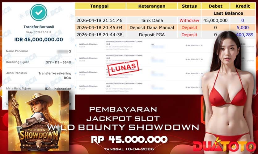 BUKTI PEMBAYARAN JACKPOT SLOT WILD BOUNTY SHOWDOWN 18-04-2026