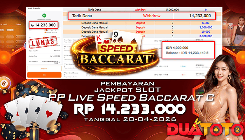 BUKTI PEMBAYARAN JACKPOT CASINO PP LIVE SPEED BACCARAT C 20-04-2026
