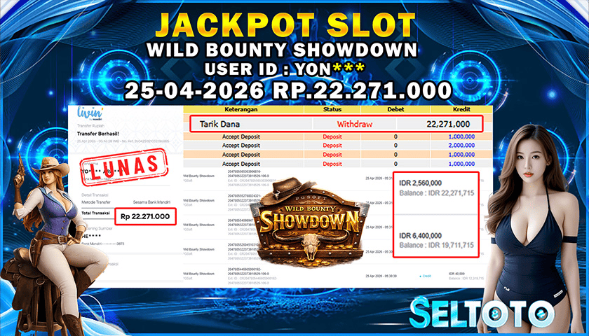 BUKTI PEMBAYARAN JACKPOT SLOT WILD BOUNTY SHOWDOWN 25-04-2026