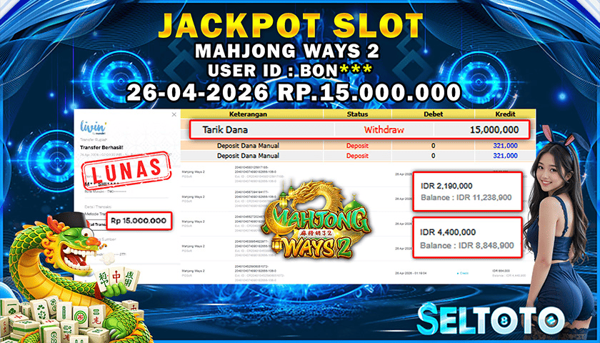 BUKTI PEMBAYARAN JACKPOT SLOT MAHJONG WAYS 2 26-04-2026