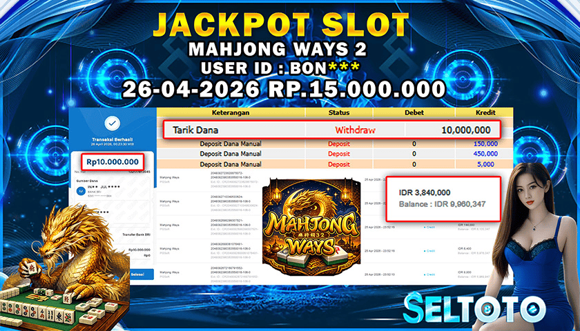 BUKTI PEMBAYARAN JACKPOT SLOT MAHJONG WAYS 26-04-2026