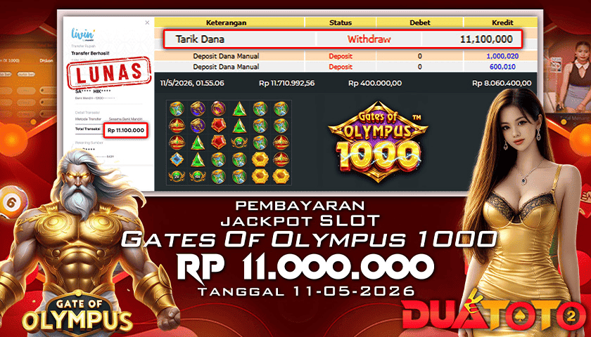 BUKTI PEMBAYARAN JACKPOT SLOT GATES OF OLYMPUS 1000 11-05-2026