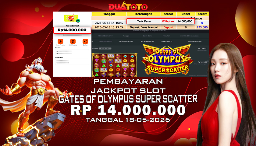 BUKTI PEMBAYARAN JACKPOT SLOT GATES OF OLYMPUS SUPER SCATTER 18-05-2026