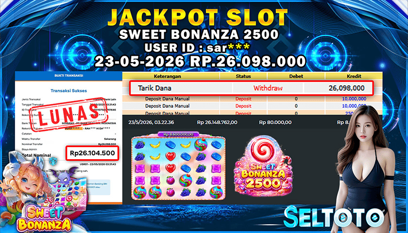 BUKTI PEMBAYARAN JACKPOT SLOT SWEET BONANZA 2500 23-05-2026