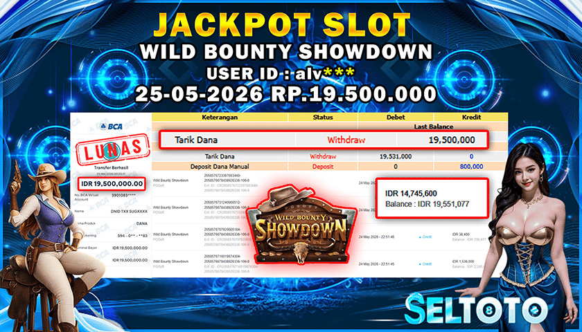 BUKTI PEMBAYARAN JACKPOT SLOT WILD BOUNTY SHOWDOWN 25-05-2026