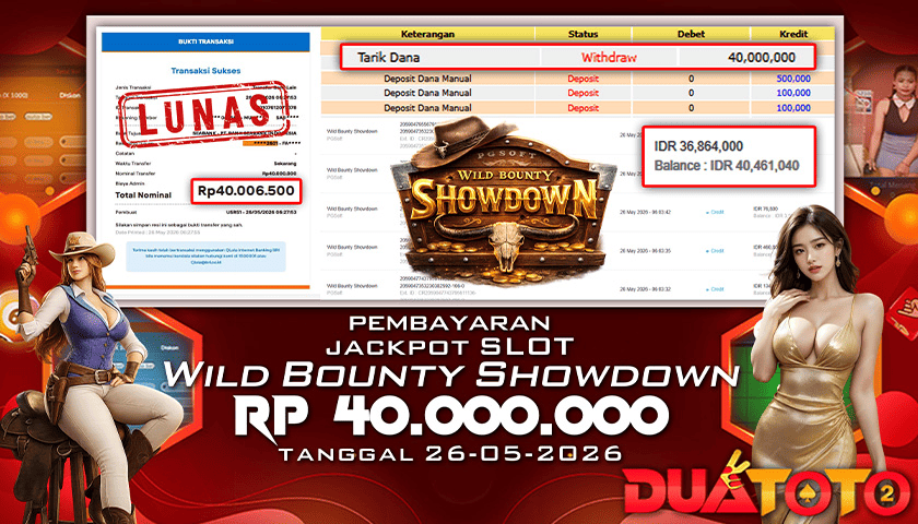 BUKTI PEMBAYARAN JACKPOT SLOT WILD BOUNTY SHOWDOWN 26-05-2026