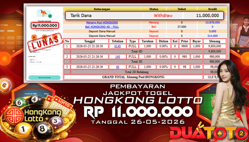 BUKTI PEMBAYARAN JACKPOT TOGEL HONGKONG LOTTO 26-05-2026