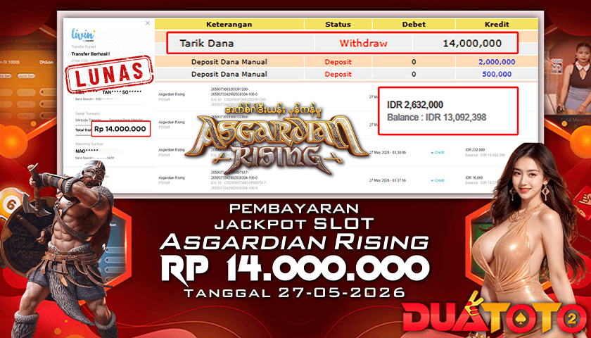 BUKTI PEMBAYARAN JACKPOT SLOT ASGARDIAN RISING 27-05-2026
