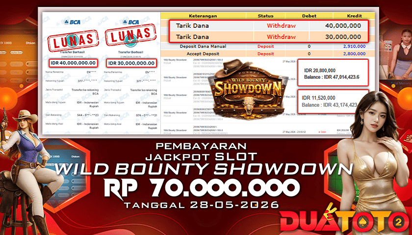 BUKTI PEMBAYARAN JACKPOT SLOT WILD BOUNTY SWHOWDOWN 28-05-2026