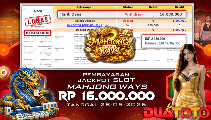 BUKTI PEMBAYARAN JACKPOT SLOT MAHJONG WAYS 28-05-2026