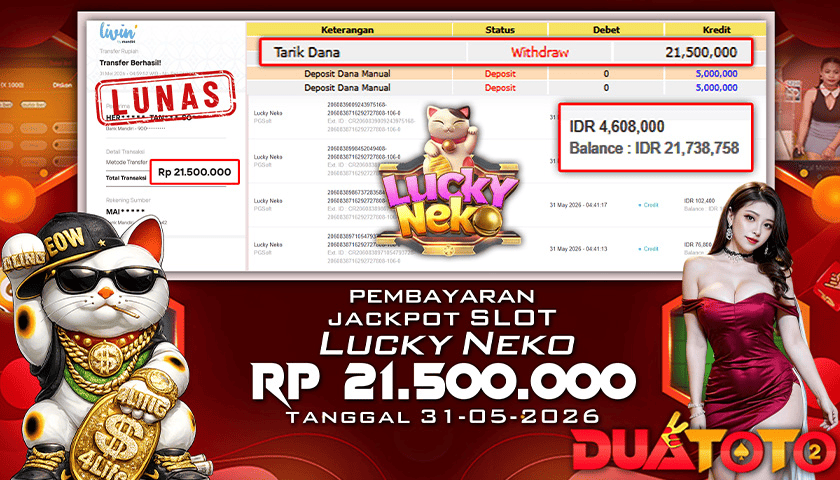 BUKTI PEMBAYARAN JACKPOT SLOT LUCKYN NEKO 31-05-2026