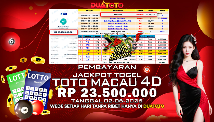 BUKTI PEMBAYARAN JACKPOT TOGEL TOTO MACAU 4D 02-06-2026