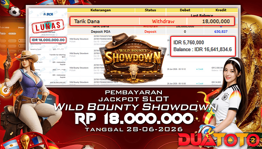 BUKTI PEMBAYARAN JACKPOT SLOT WOLD BOUNTY SHOWDOWN 28-06-2026