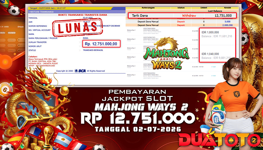 BUKTI PEMBAYARAN JACKPOT SLOT MAJONG WAYS 2 02-07-2026