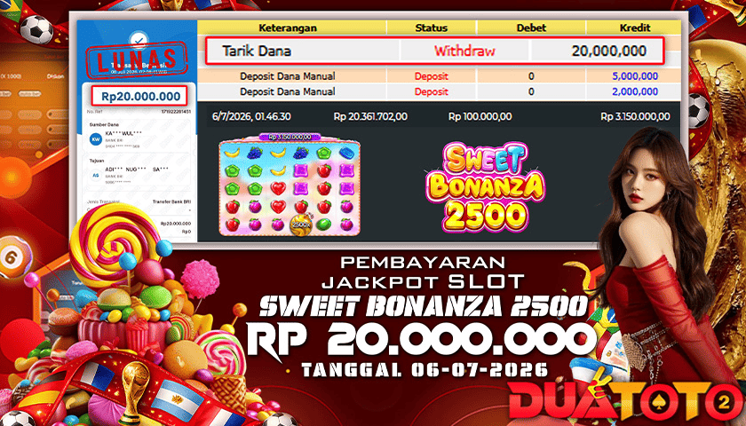 BUKTI PEMBAYARAN JACKPOT SLOT SWEET BONANZA 2500 06-07-2026