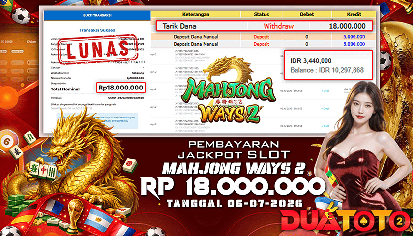 BUKTI PEMBAYARAN JACKPOT SLOT MAHJONG WAYS 2 06-07-2026