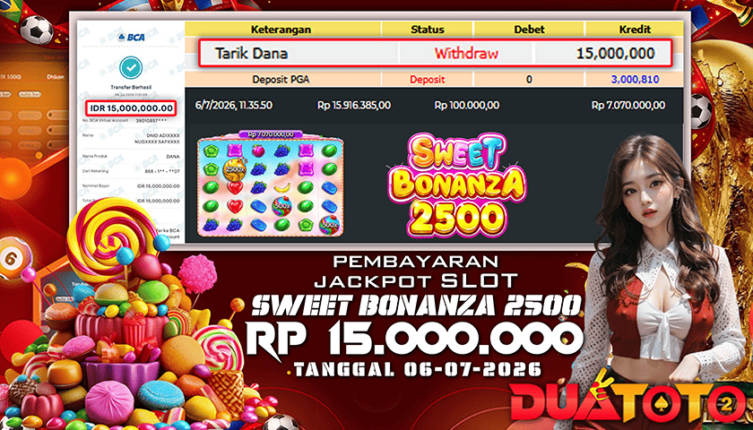 BUKTI PEMBAYARAN JACKPOT SLOT SWEET BONANZA 2500 06-07-2026