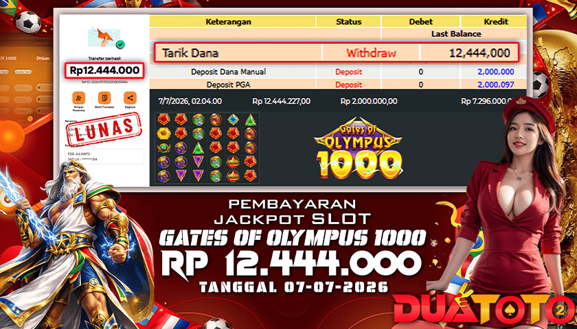 BUKTI PEMBAYARAN JACKPOT SLOT GATES OF OLYMPUS 1000 07-07-2026