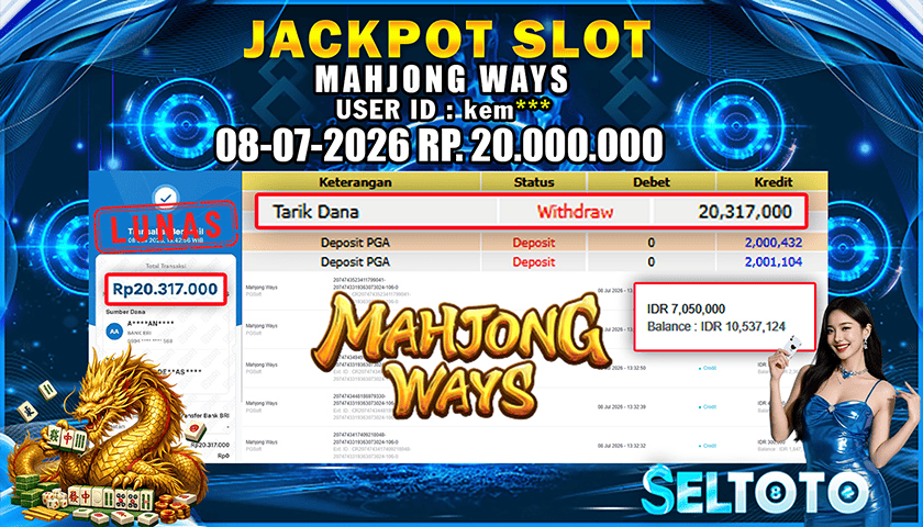 BUKTI PEMBAYARAN JACKPOT SLOT MAHJONG WAYS 08-07-2026