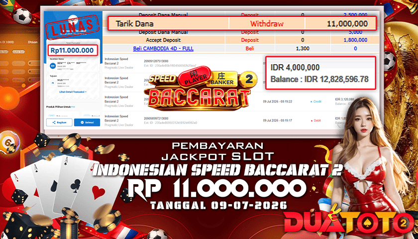 BUKTI PEMBAYARAN JACKPOT CASINO INDONESIA SPEED BACCARAT 2  09-07-2026