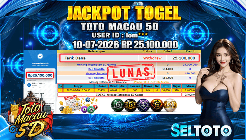 BUKTI PEMBAYARAN JACKPOT TOGEL TOTOMACAU 5D 10-07-2026