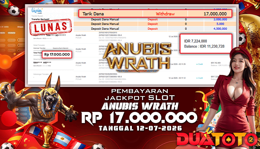 BUKTI PEMBAYARAN JACKPOT SLOT ANUBIS WRATH 12-07-2026