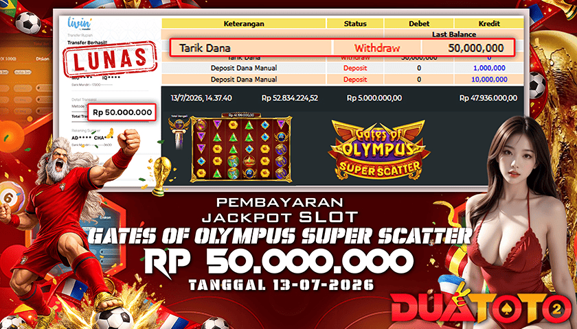 BUKTI PEMBAYARAN JACKPOT SLOT GATES OF OLYMPUS SUPER CATTER 13-07-2026