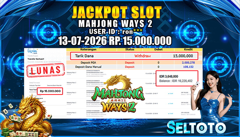 BUKTI PEMBAYARAN JACKPOT SLOT MAHJONG WAYS 2 13-07-2026