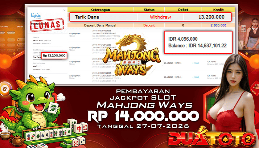 BUKTI PEMBAYARAN JACKPOT SLOT MAHJONG WAYS 27-07-2026