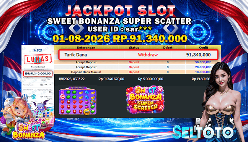 BUKTI PEMBAYARAN JACKPOT SLOT SWEET BONANZA SUPER CATTER 01-08-2026